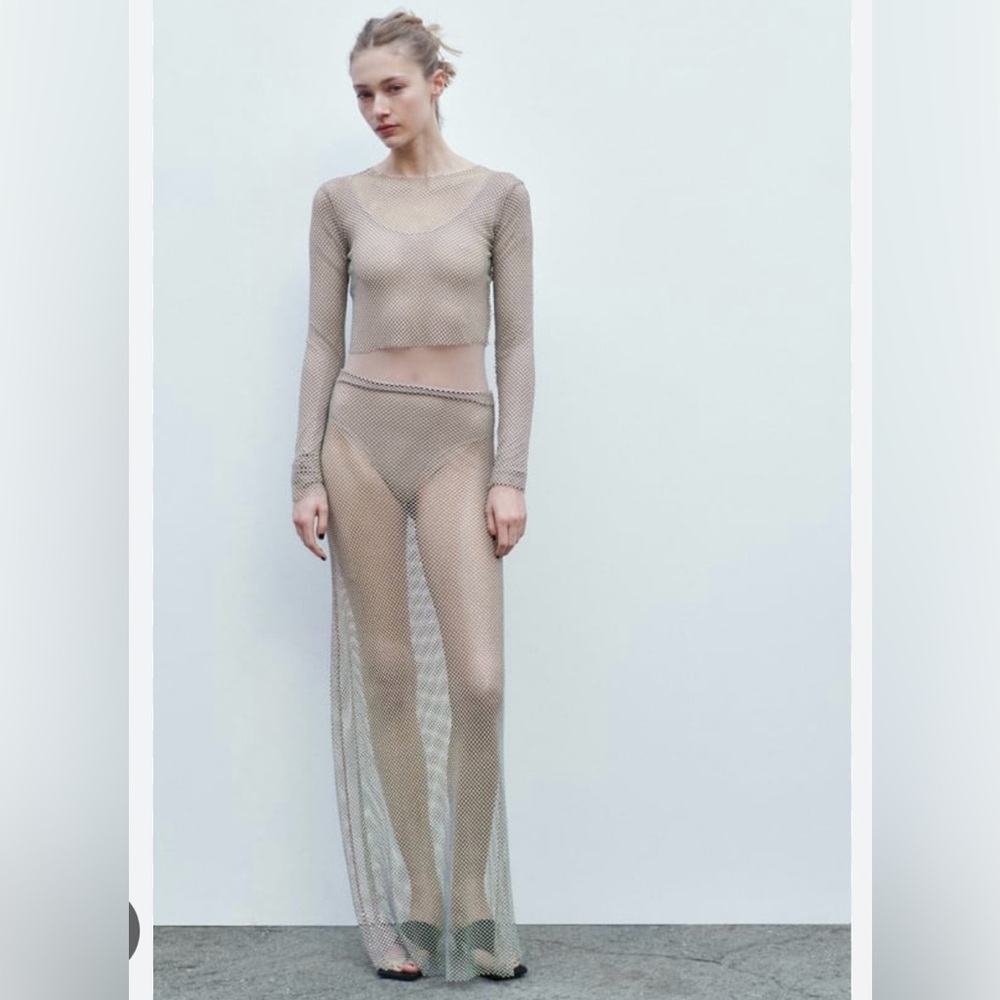 Zara Rhinestone Mesh Skirt